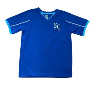 GENUINE MERCHANDISE KC ROYALS BOYS V-NECK SHORT SLEEVE JERSEY SIZE LARGE 12/14